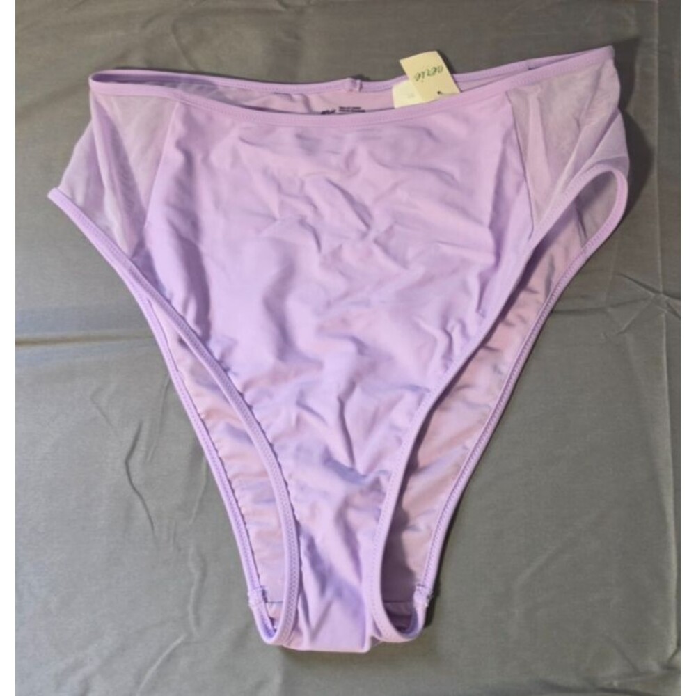 Aerie High Cut Cheeky Purple Clear Side Swim Bathing Suit Bottom L New